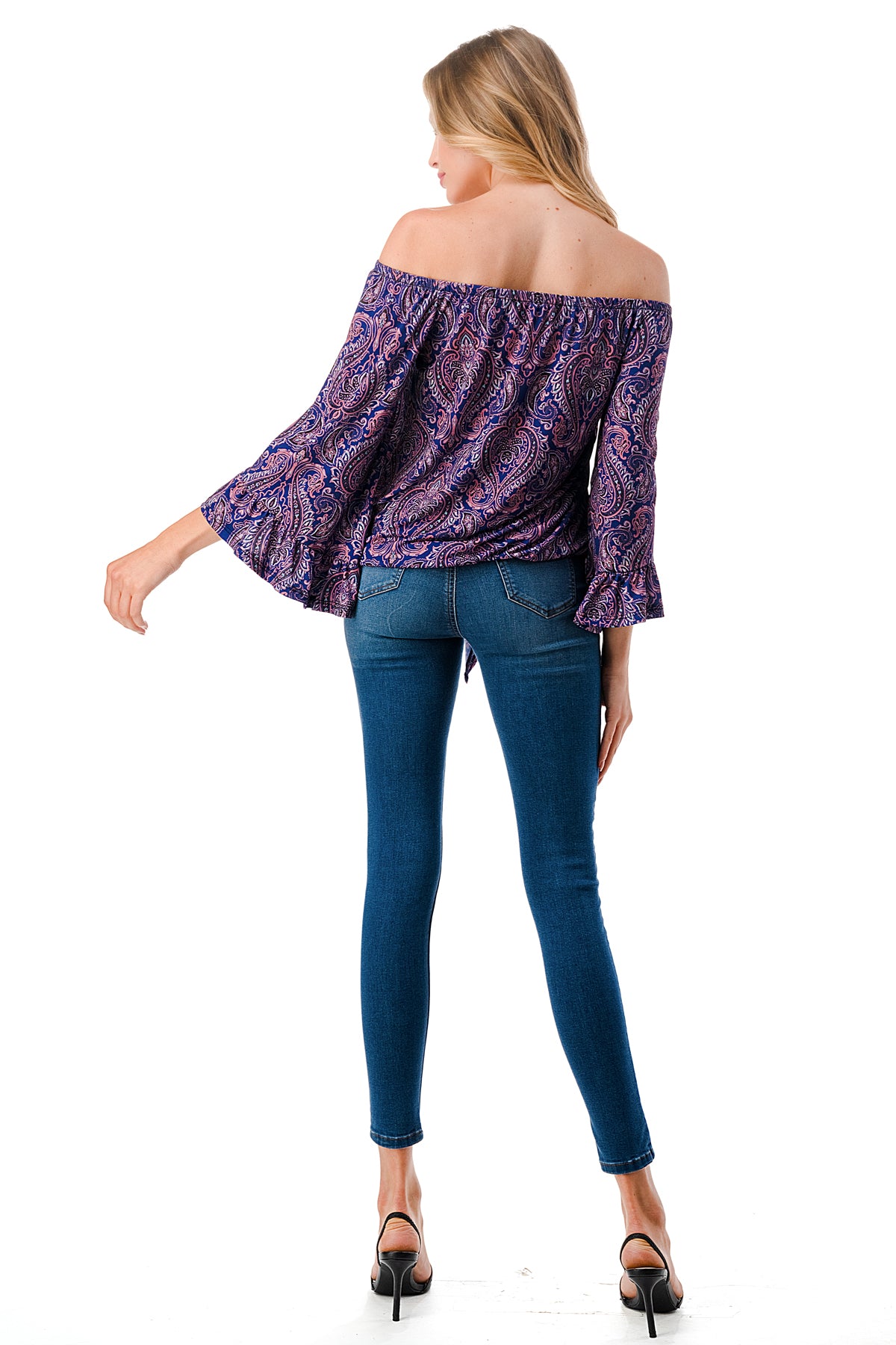 HARRIET OFF SHOULDER TOP (PURPLE PAISLEY)- VT2509