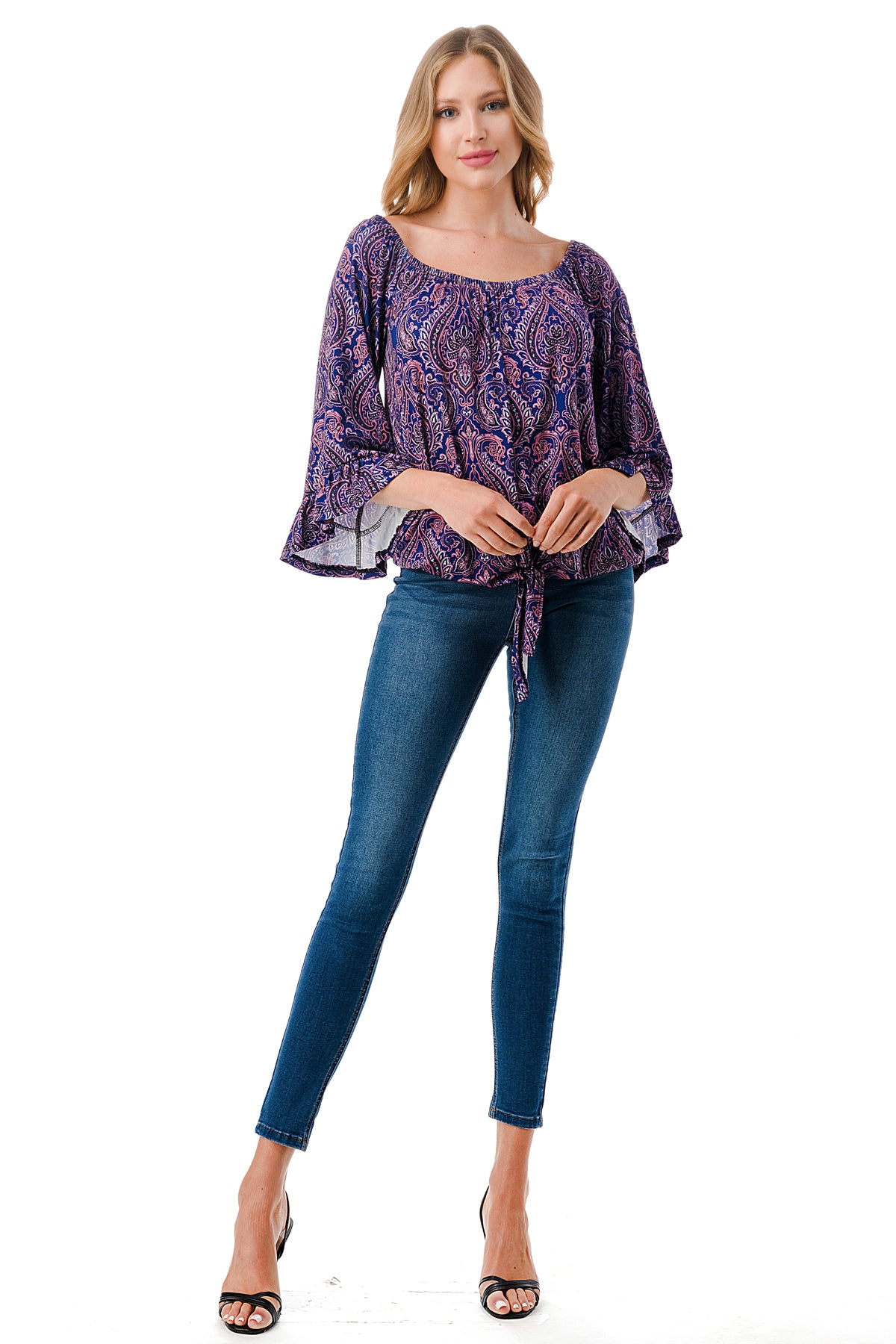 HARRIET OFF SHOULDER TOP (PURPLE PAISLEY)- VT2509