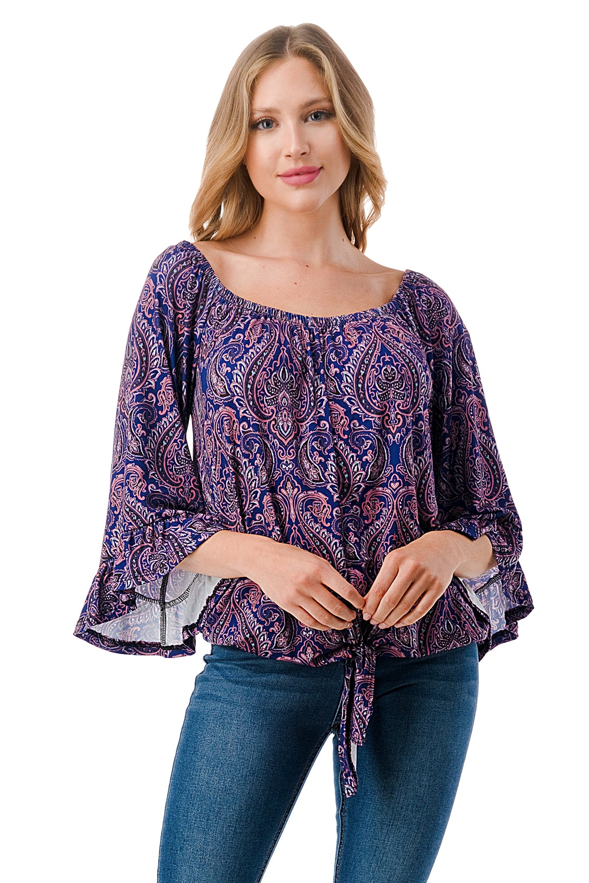 HARRIET OFF SHOULDER TOP (PURPLE PAISLEY)- VT2509