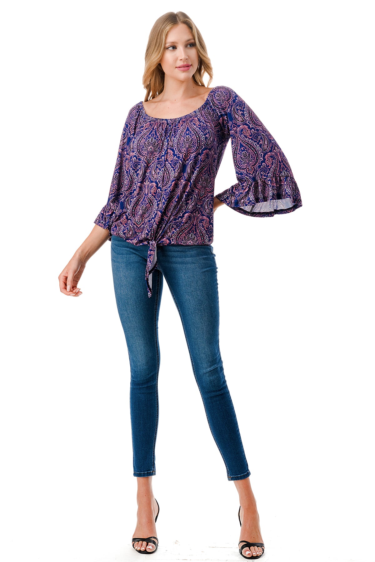 HARRIET OFF SHOULDER TOP (PURPLE PAISLEY)- VT2509