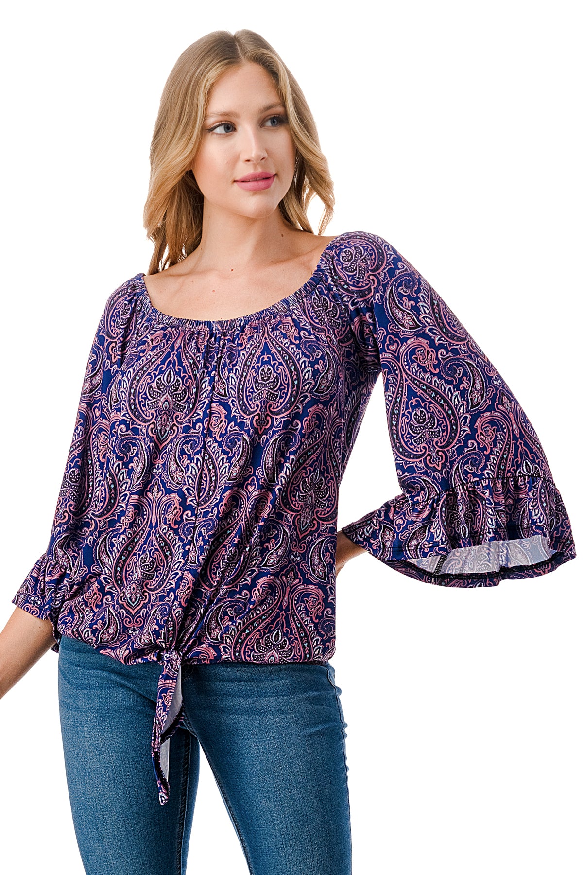 HARRIET OFF SHOULDER TOP (PURPLE PAISLEY)- VT2509