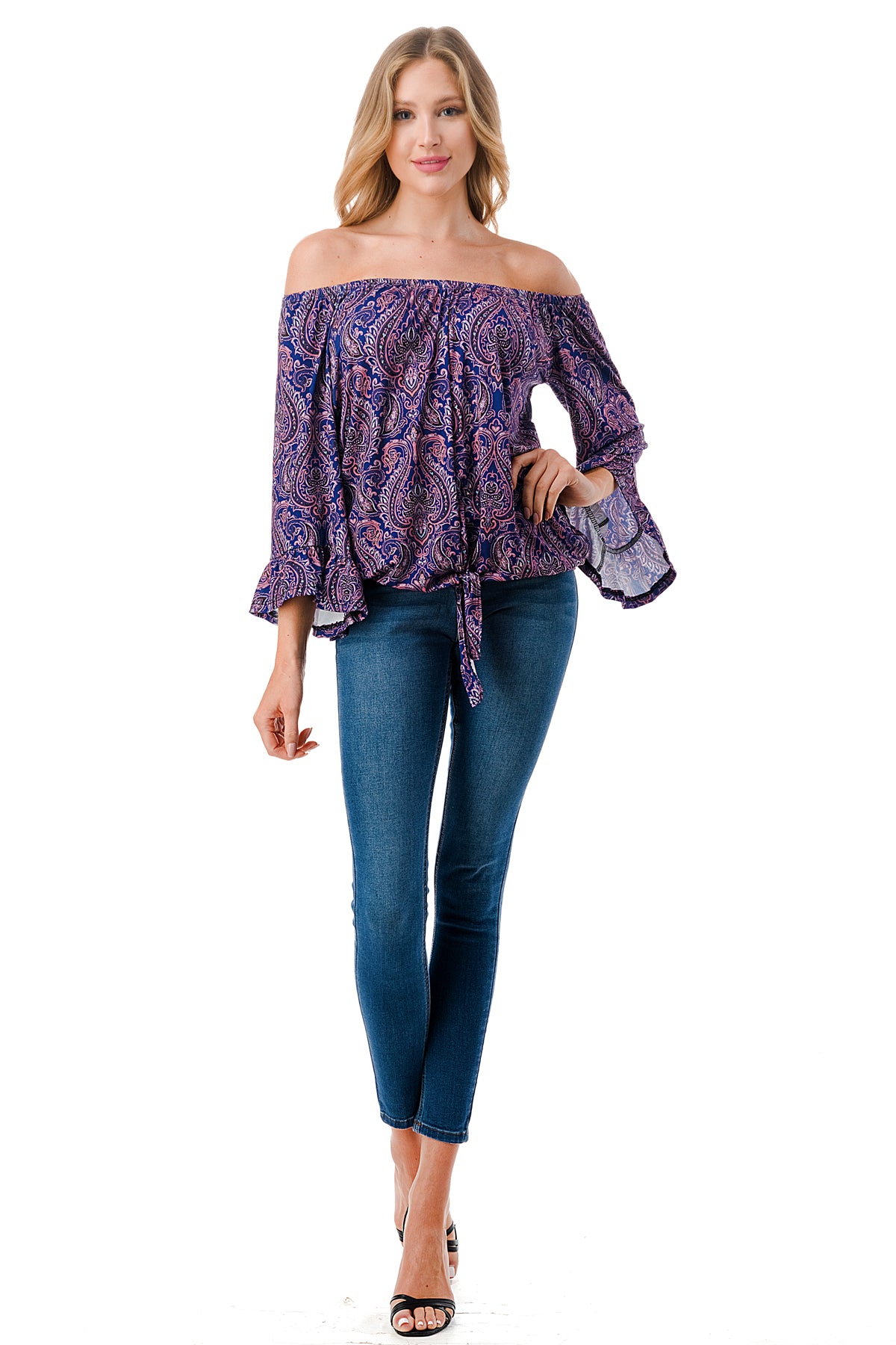 HARRIET OFF SHOULDER TOP (PURPLE PAISLEY)- VT2509