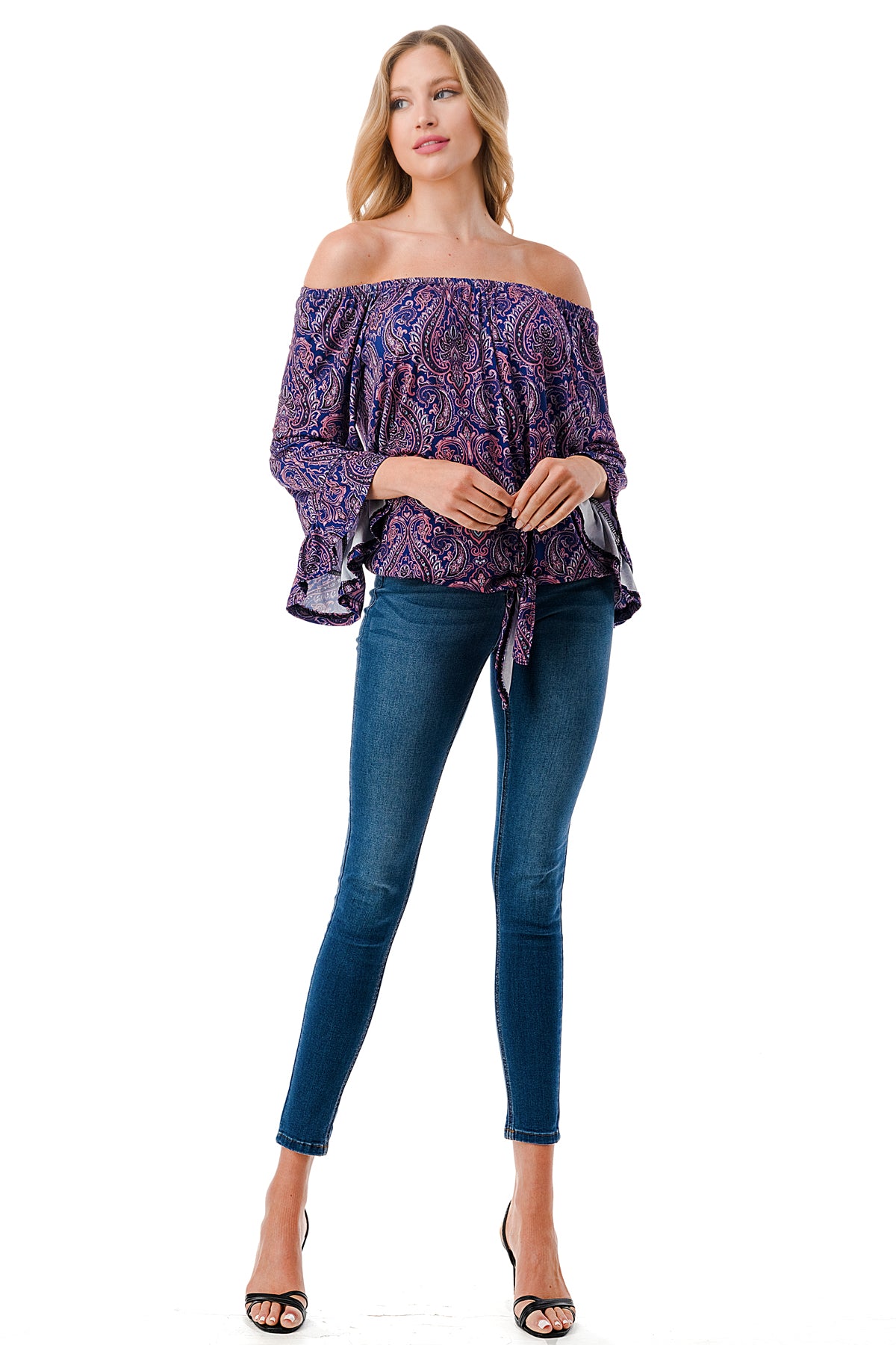 HARRIET OFF SHOULDER TOP (PURPLE PAISLEY)- VT2509