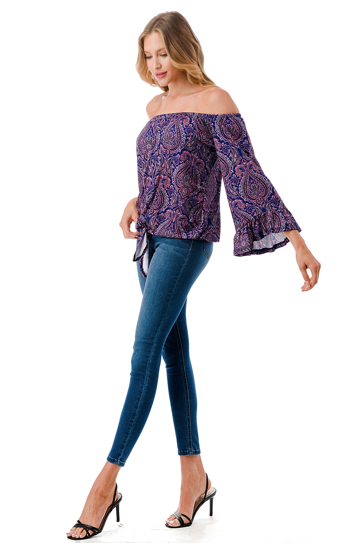 HARRIET OFF SHOULDER TOP (PURPLE PAISLEY)- VT2509