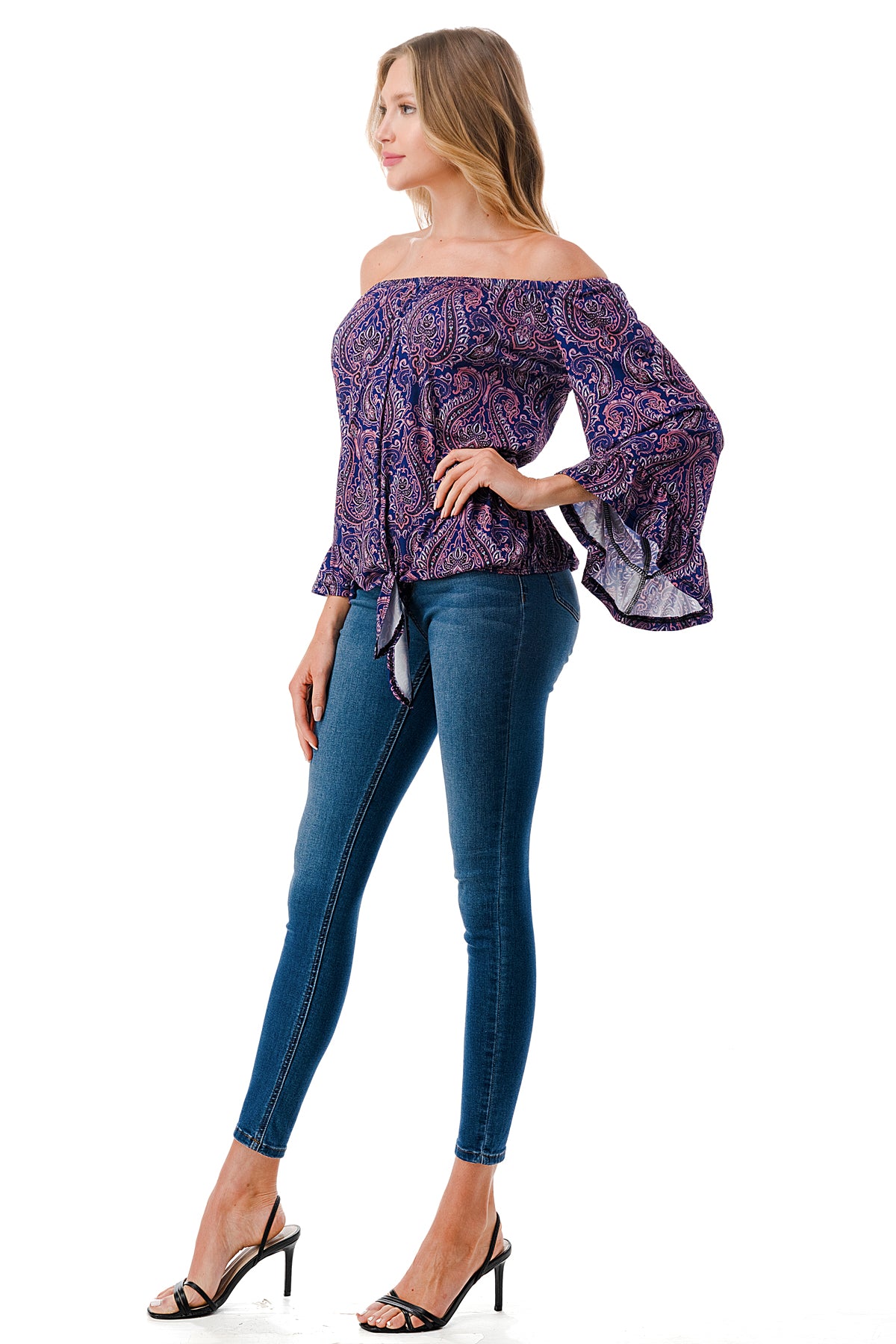 HARRIET OFF SHOULDER TOP (PURPLE PAISLEY)- VT2509