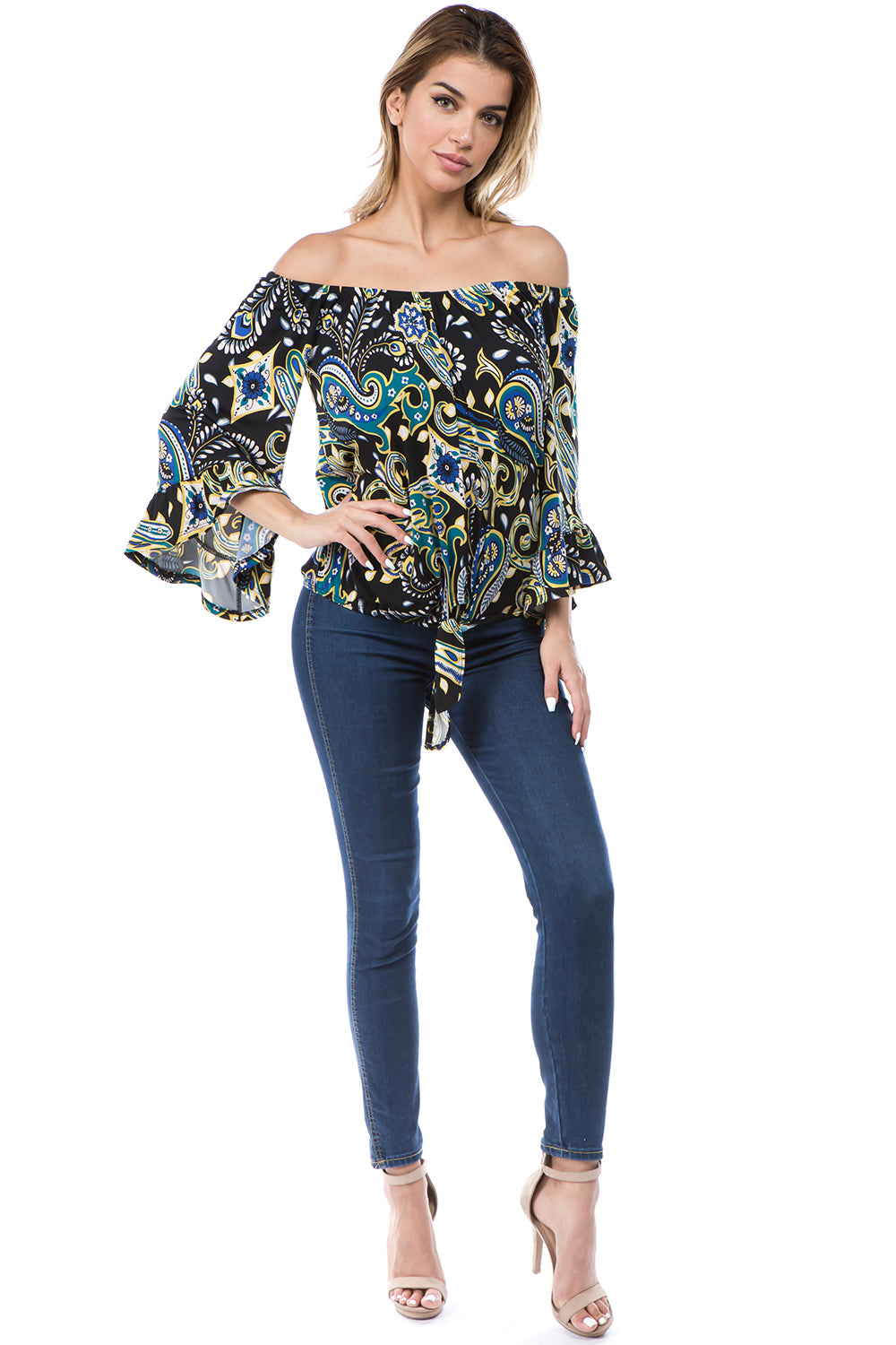 HARRIET OFF SHOULDER TOP (GREEN ROCCO)- VT2509