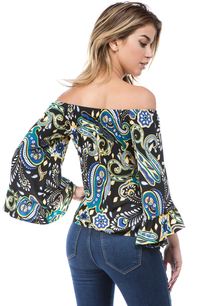 HARRIET OFF SHOULDER TOP (GREEN ROCCO)- VT2509