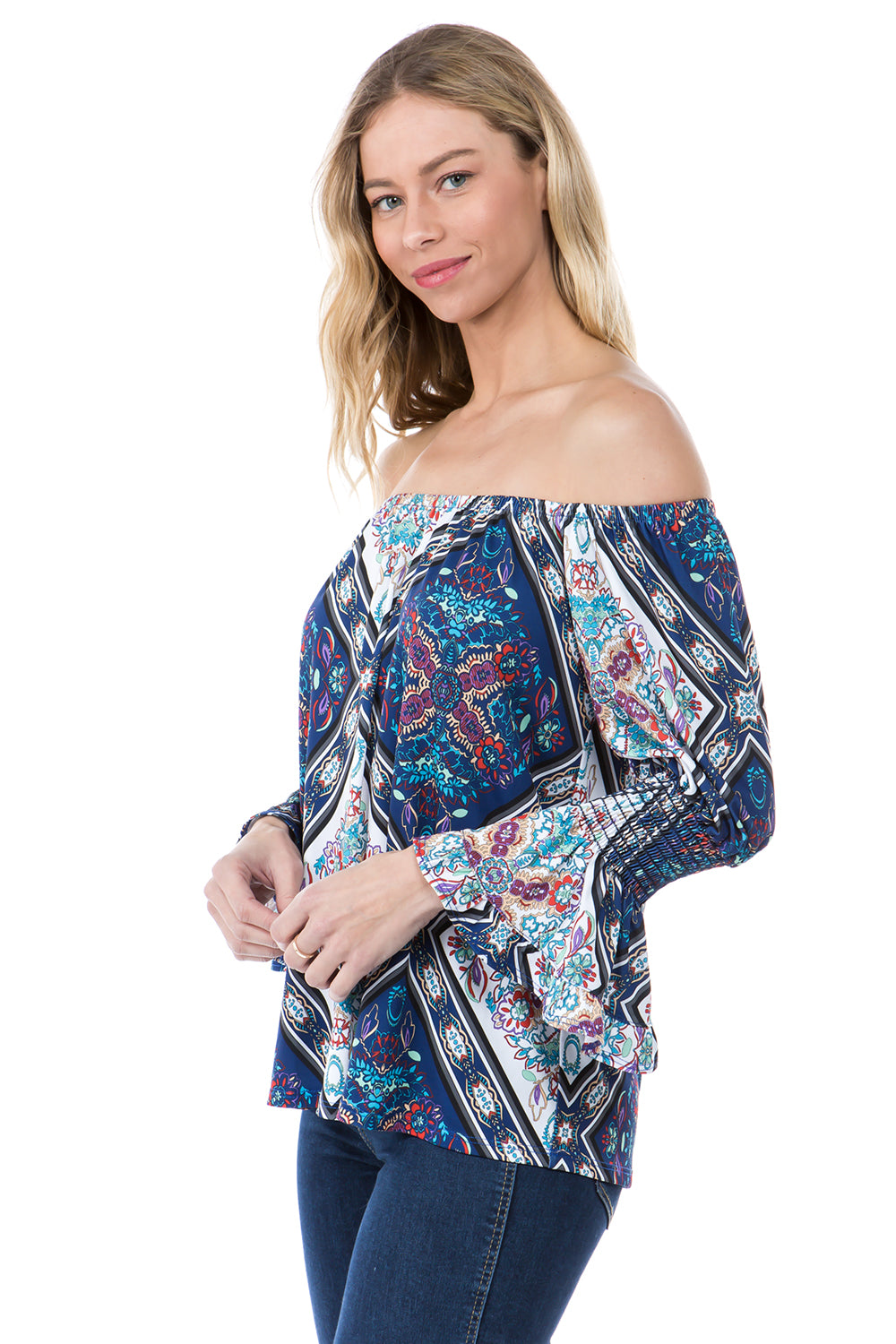 NINA OFF SHOULDER TOP (MULTI)- VT2513