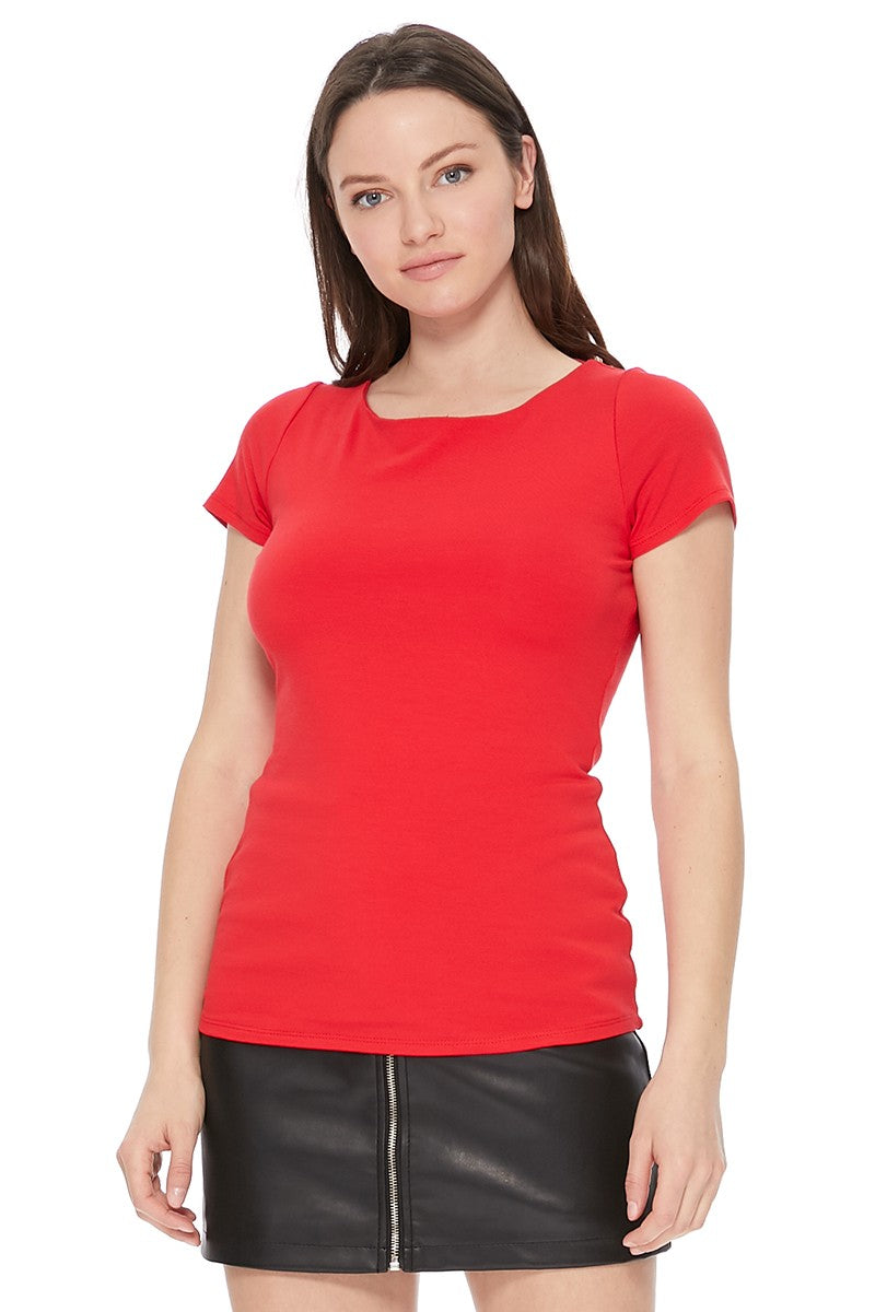 LACY SHORT SLEEVE TOP (RED)-VT2542