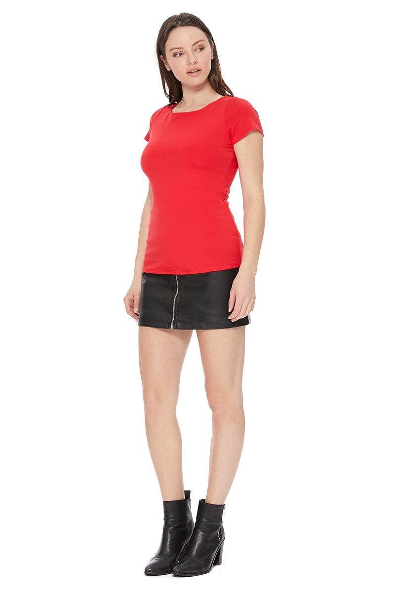 LACY SHORT SLEEVE TOP (RED)-VT2542