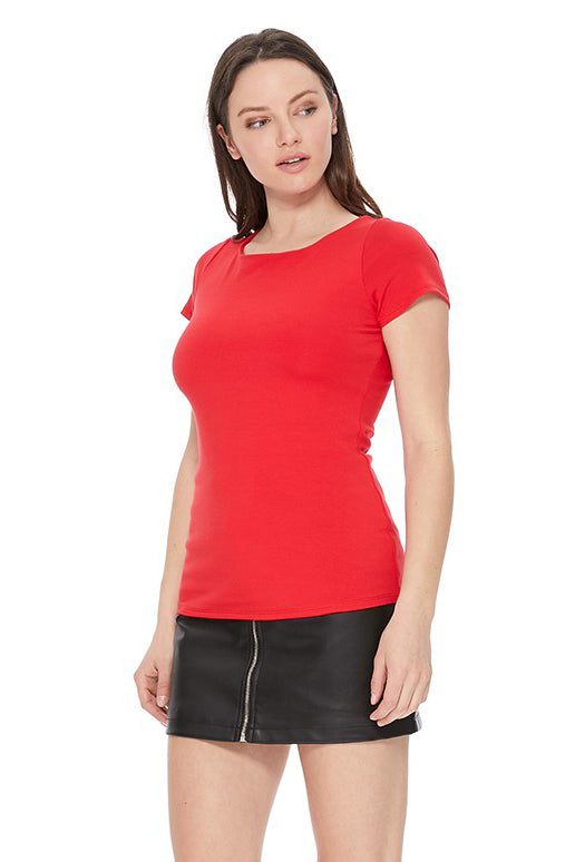 LACY SHORT SLEEVE TOP (RED)-VT2542