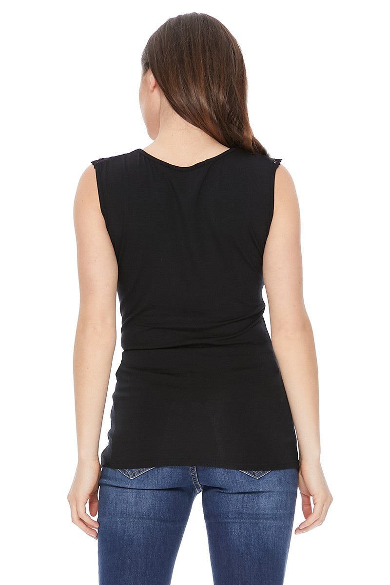 LACY SHORT SLEEVE TOP (BLACK)-VT2543