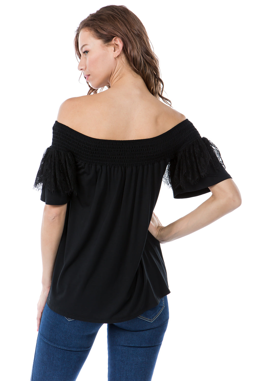 LACY SHORT SLEEVE TOP (BLACK)-VT2544
