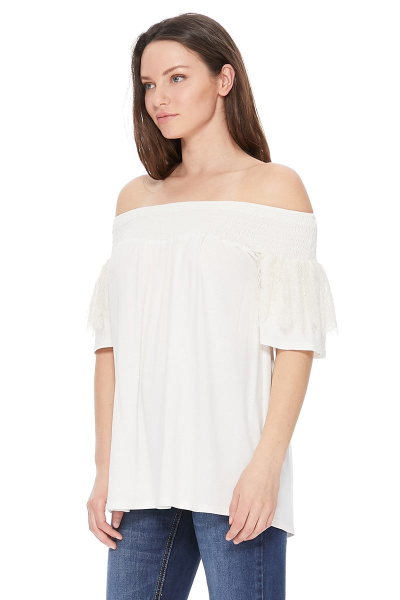 LACY SHORT SLEEVE TOP (IVORY)-VT2544