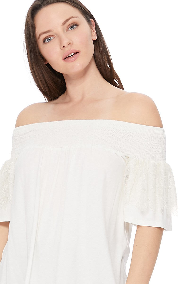 LACY SHORT SLEEVE TOP (IVORY)-VT2544