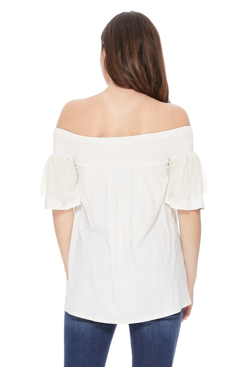 LACY SHORT SLEEVE TOP (IVORY)-VT2544