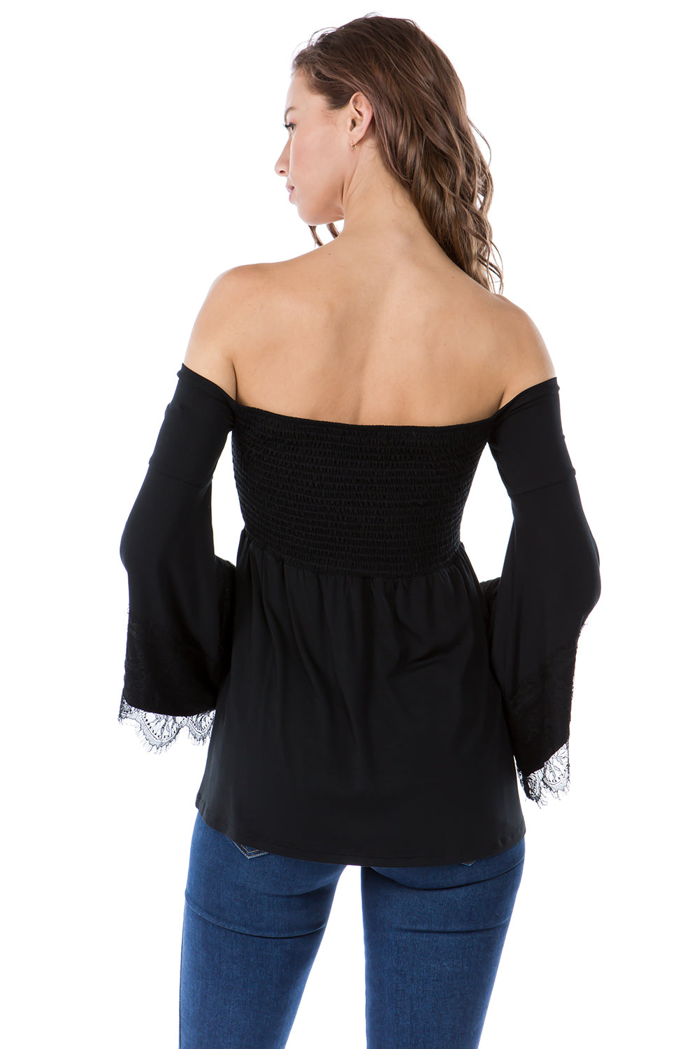 LACY BELL SLEEVE TOP (BLACK)-VT2549