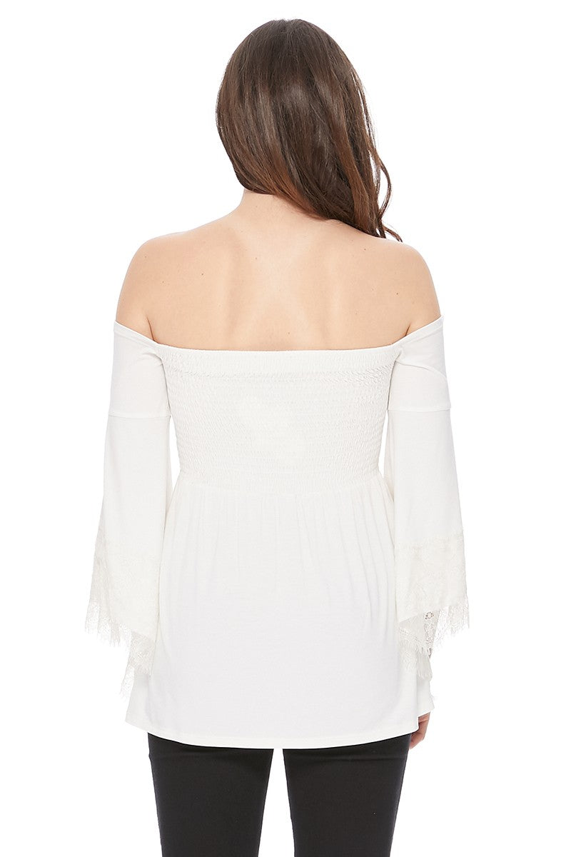 LACY BELL SLEEVE TOP (IVORY)-VT2549