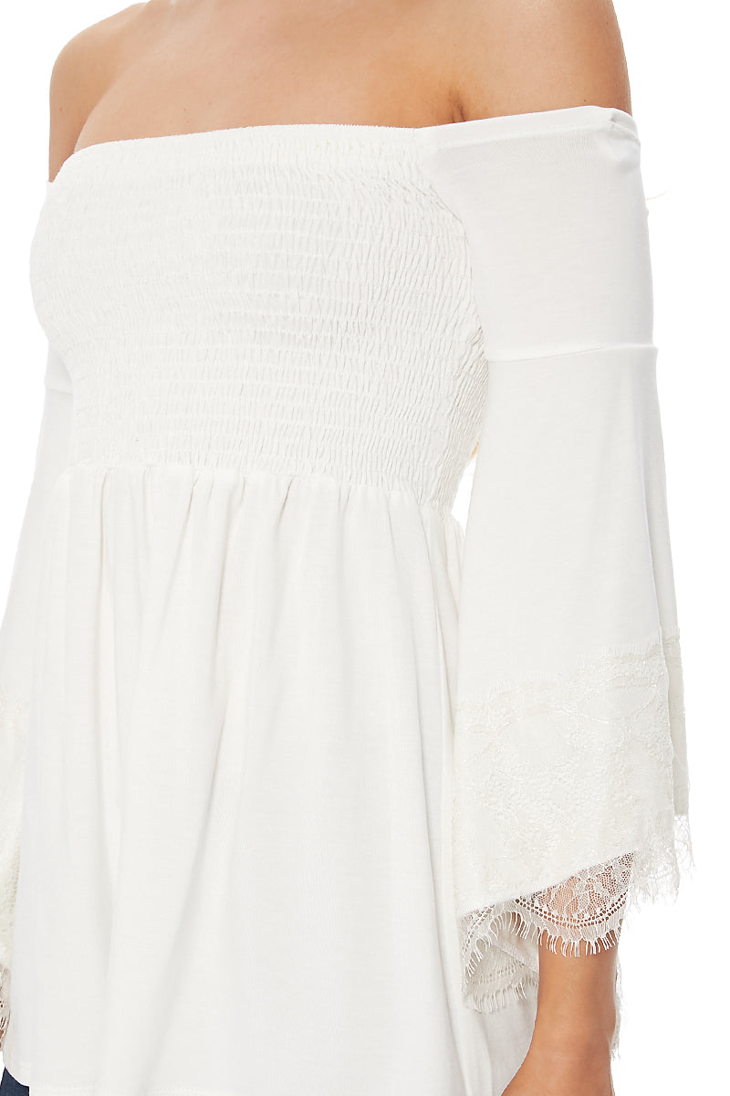 LACY BELL SLEEVE TOP (IVORY)-VT2549