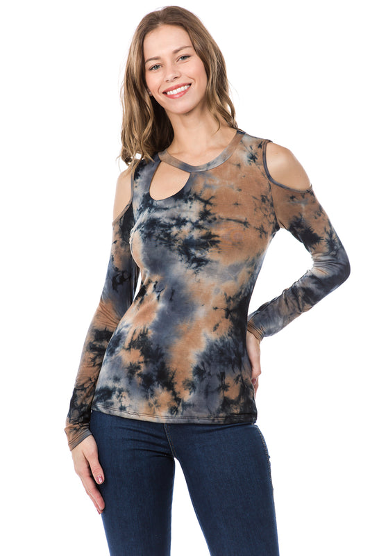 MEGAN COLD SHOULDER ASYMMETRICAL TOP (BROWN)- VT2572