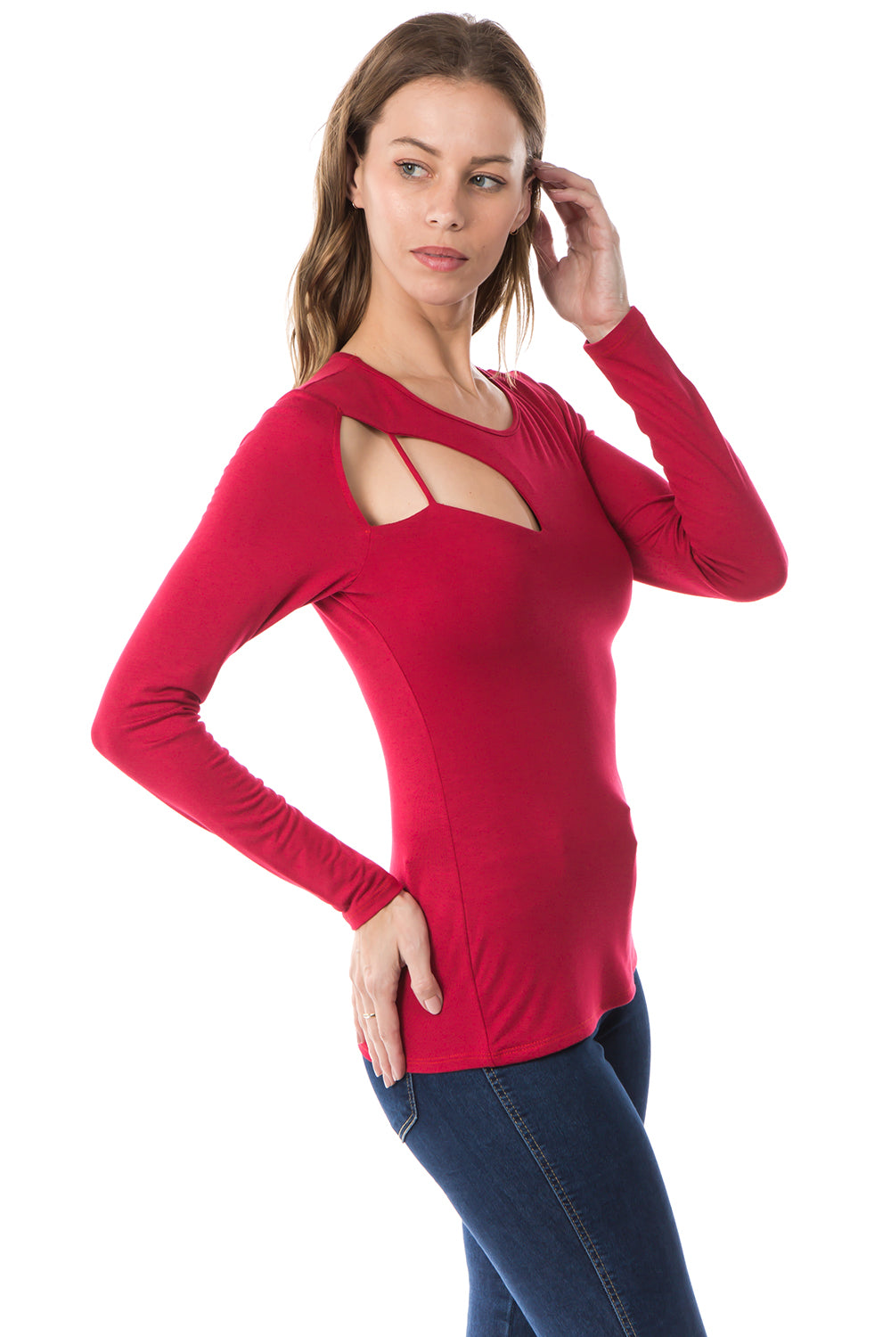 FLONA ONE BRA LONG SLEEVE TOP (RED)- VT2580