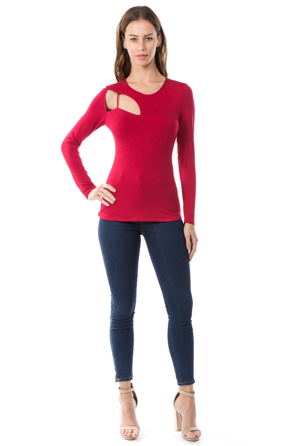 FLONA ONE BRA LONG SLEEVE TOP (RED)- VT2580