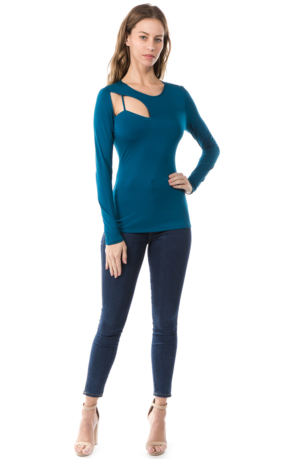 FLONA ONE BRA LONG SLEEVE TOP (TEAL)- VT2580
