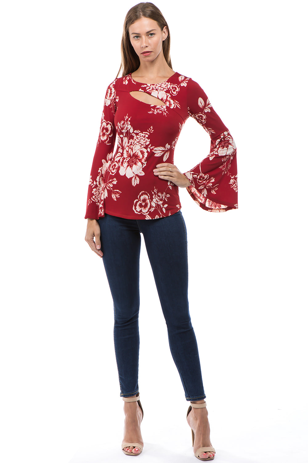 JULLIE BELL SLEEVE TOP (WINE)-VT2586P