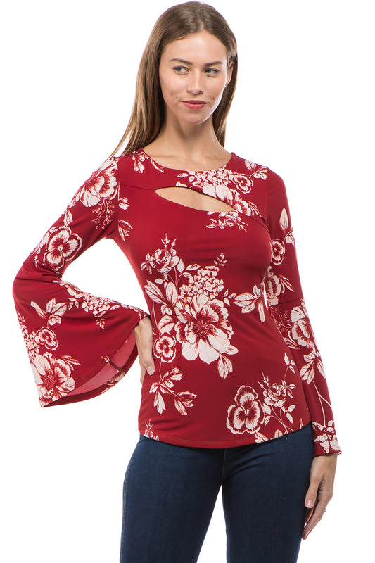 JULLIE BELL SLEEVE TOP (WINE)-VT2586P