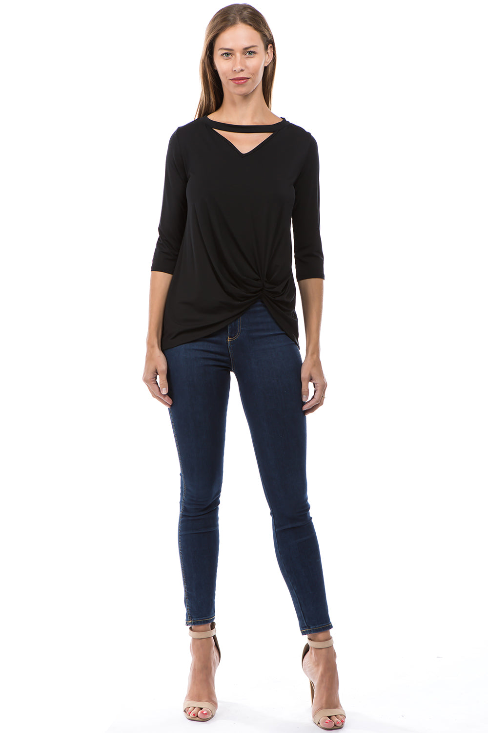 ROSALIE 3/4 SLEEVE TOP (BLACK)-VT2590