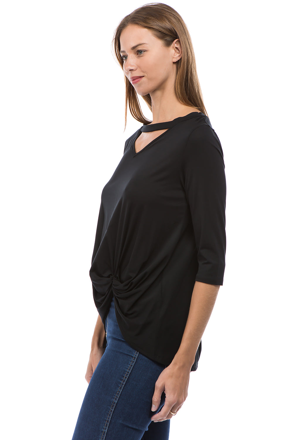 ROSALIE 3/4 SLEEVE TOP (BLACK)-VT2590