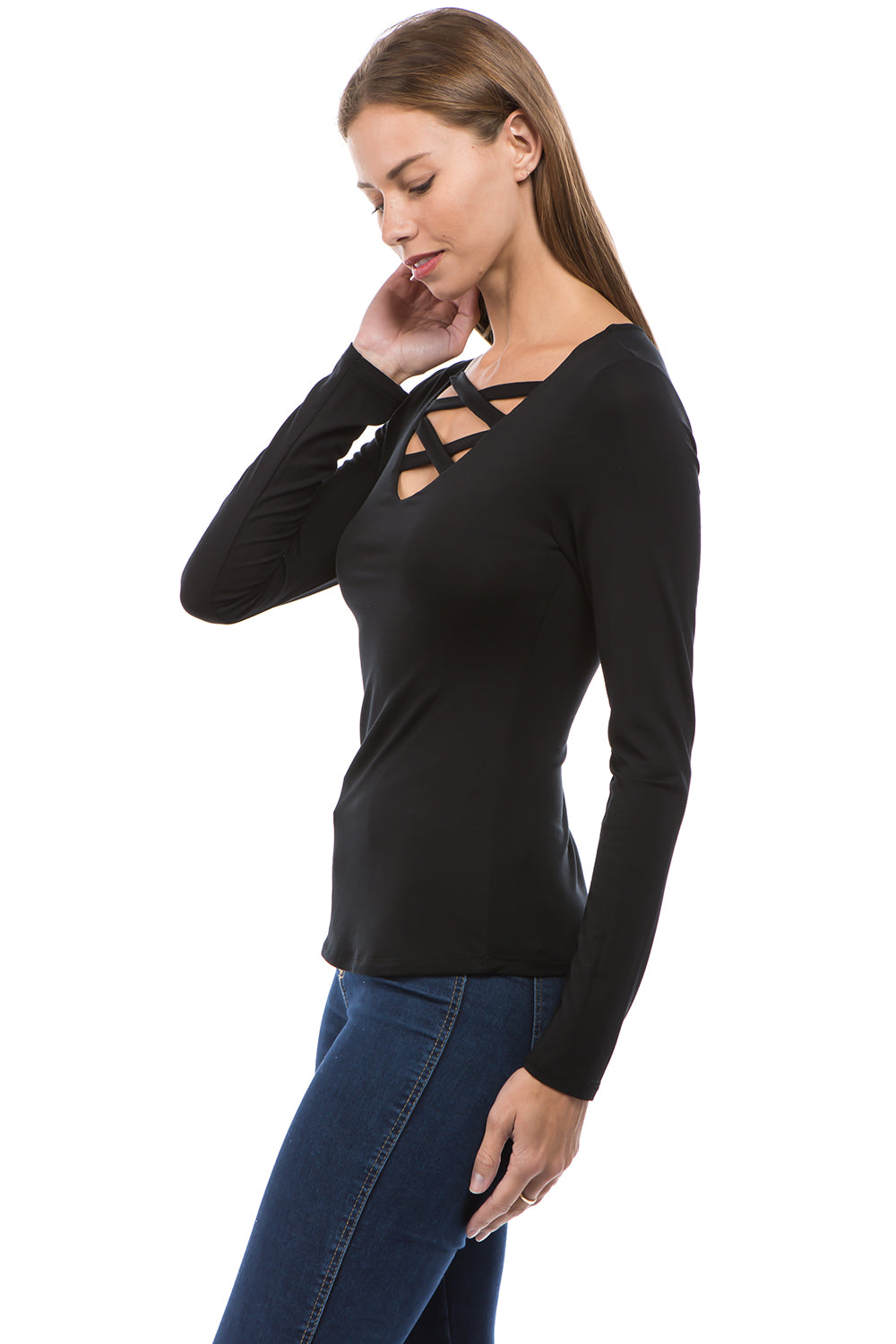 ROSALIE DOUBLE CROSS TOP (BLACK)-VT2592