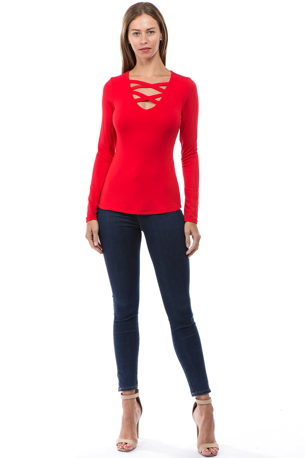 ROSALIE DOUBLE CROSS TOP (RED)-VT2592