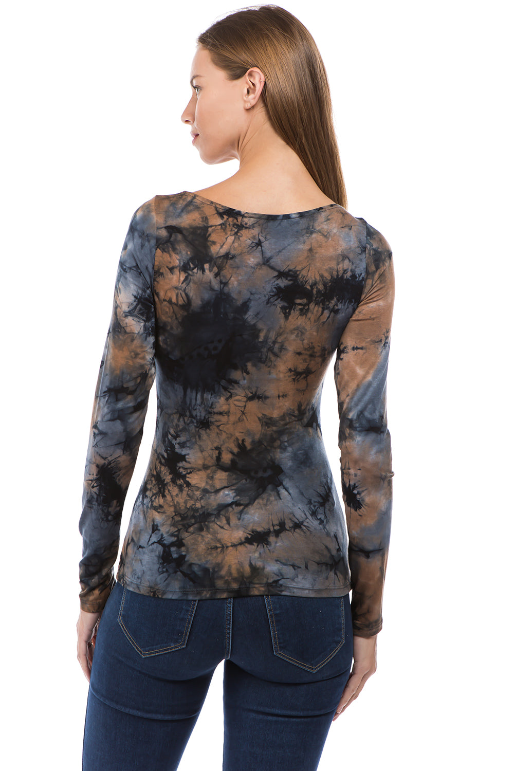 ROCIO SPLIT YOKE TOP (BROWN TIE DYE)-VT2595