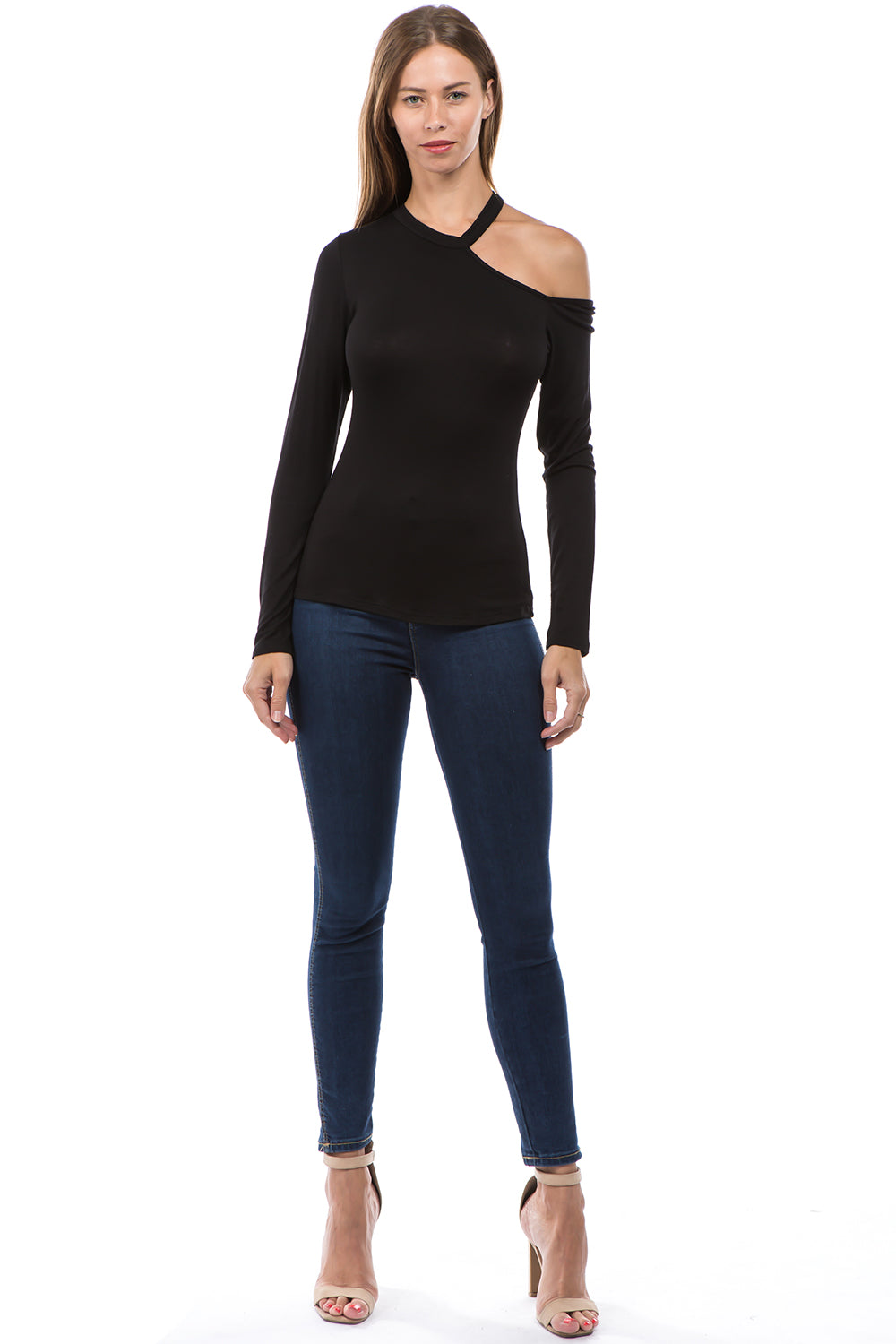 ROCIO ONE SHOULDER OPEN TOP (BLACK)-VT2596