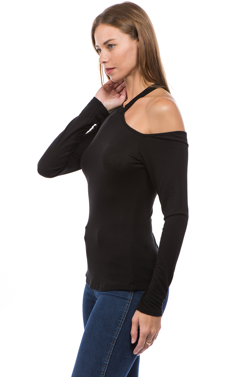 ROCIO ONE SHOULDER OPEN TOP (BLACK)-VT2596
