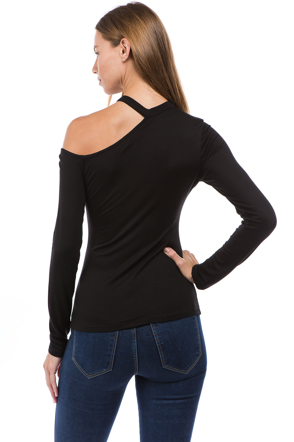 ROCIO ONE SHOULDER OPEN TOP (BLACK)-VT2596