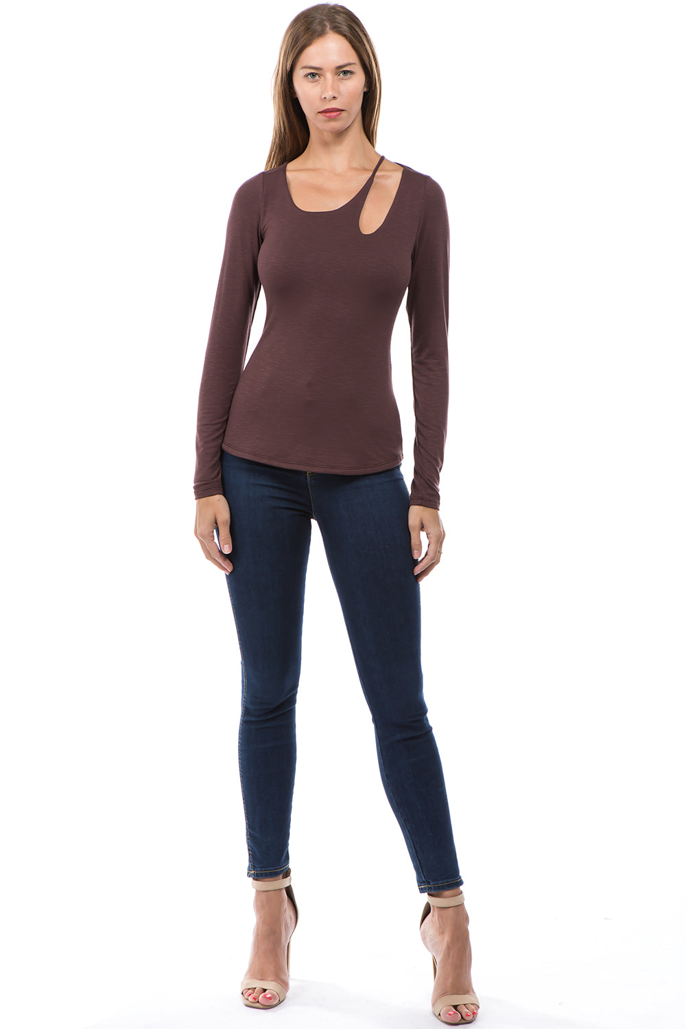 ROCIO W NECK TOP (BROWN)-VT2597