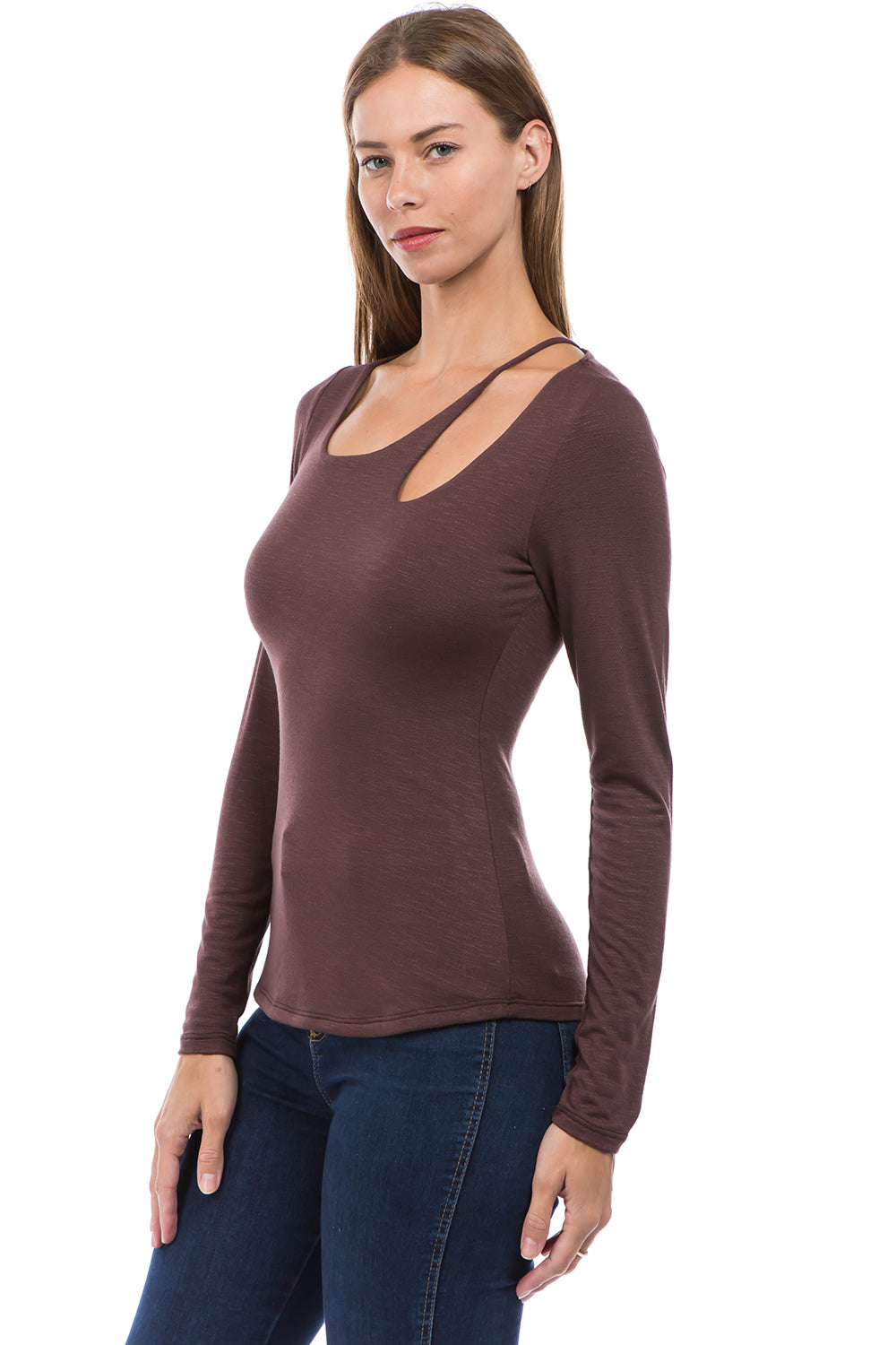 ROCIO W NECK TOP (BROWN)-VT2597
