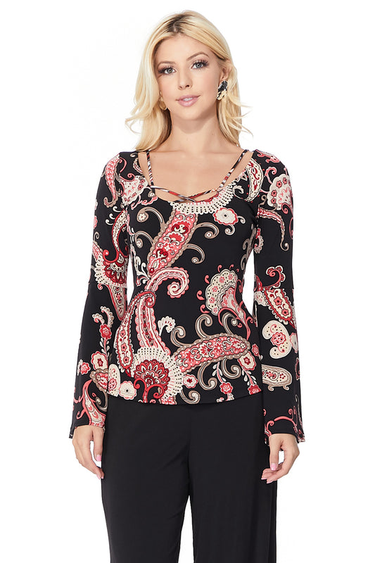 BERRI BELL SLEEVE TOP (BERRI PRINT)-VT2598P-BERRI
