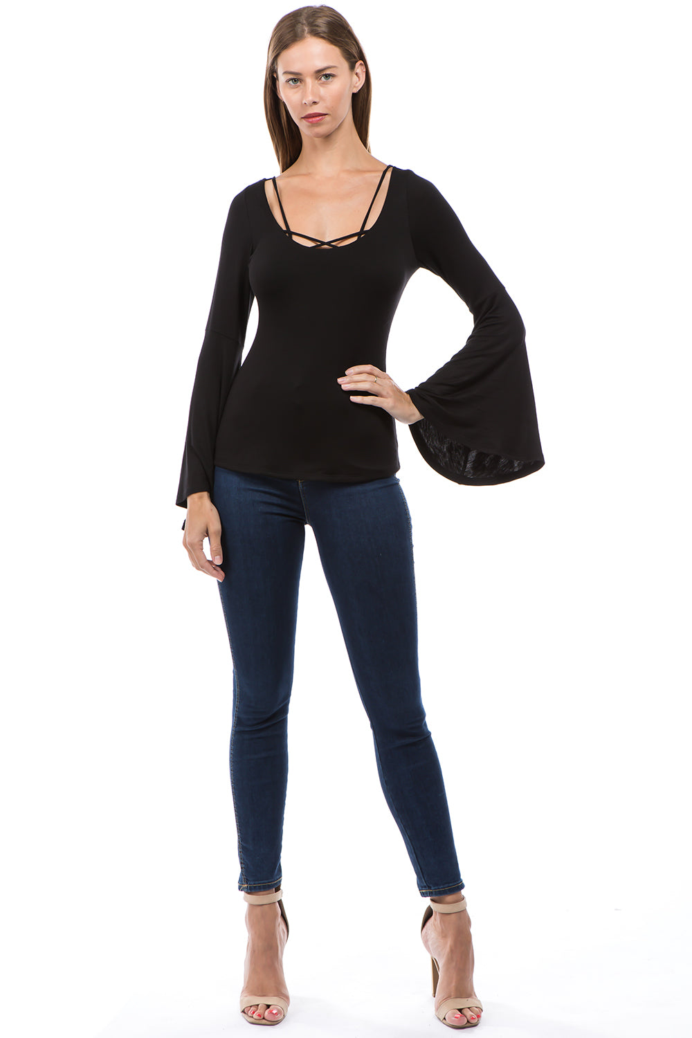 ROCIO BELL SLEEVE TOP (BLACK)-VT2598
