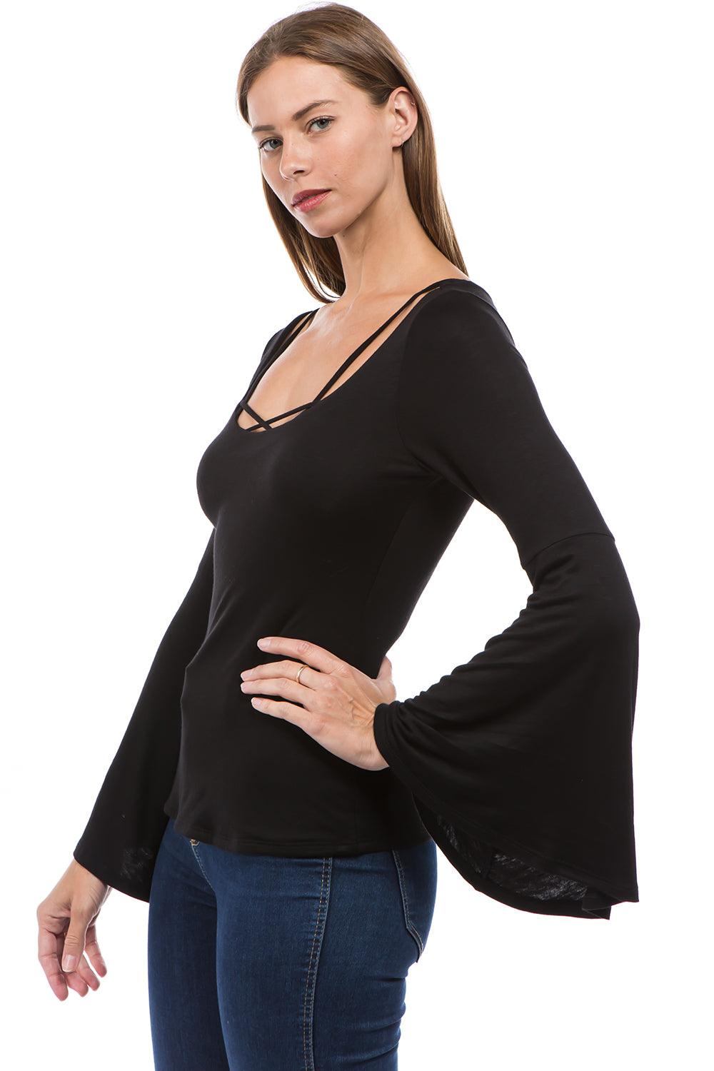ROCIO BELL SLEEVE TOP (BLACK)-VT2598