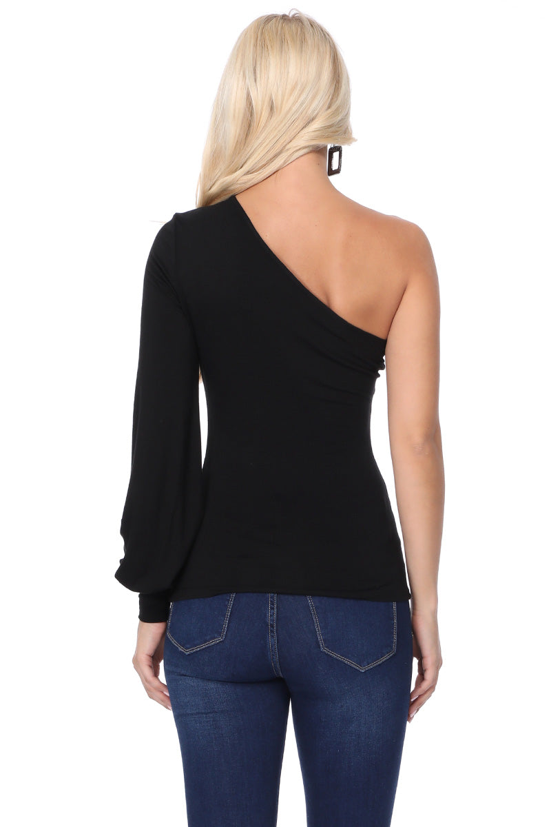BETTE ASYMMETRICAL BISHOP SLEEVE TOP (BLACK)-VT2611