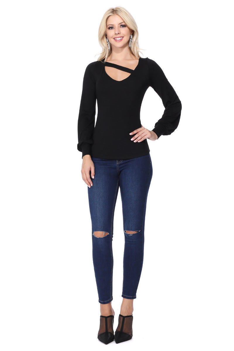 JESSIE BISHOP SLEEVE TOP (BLACK)-VT2615