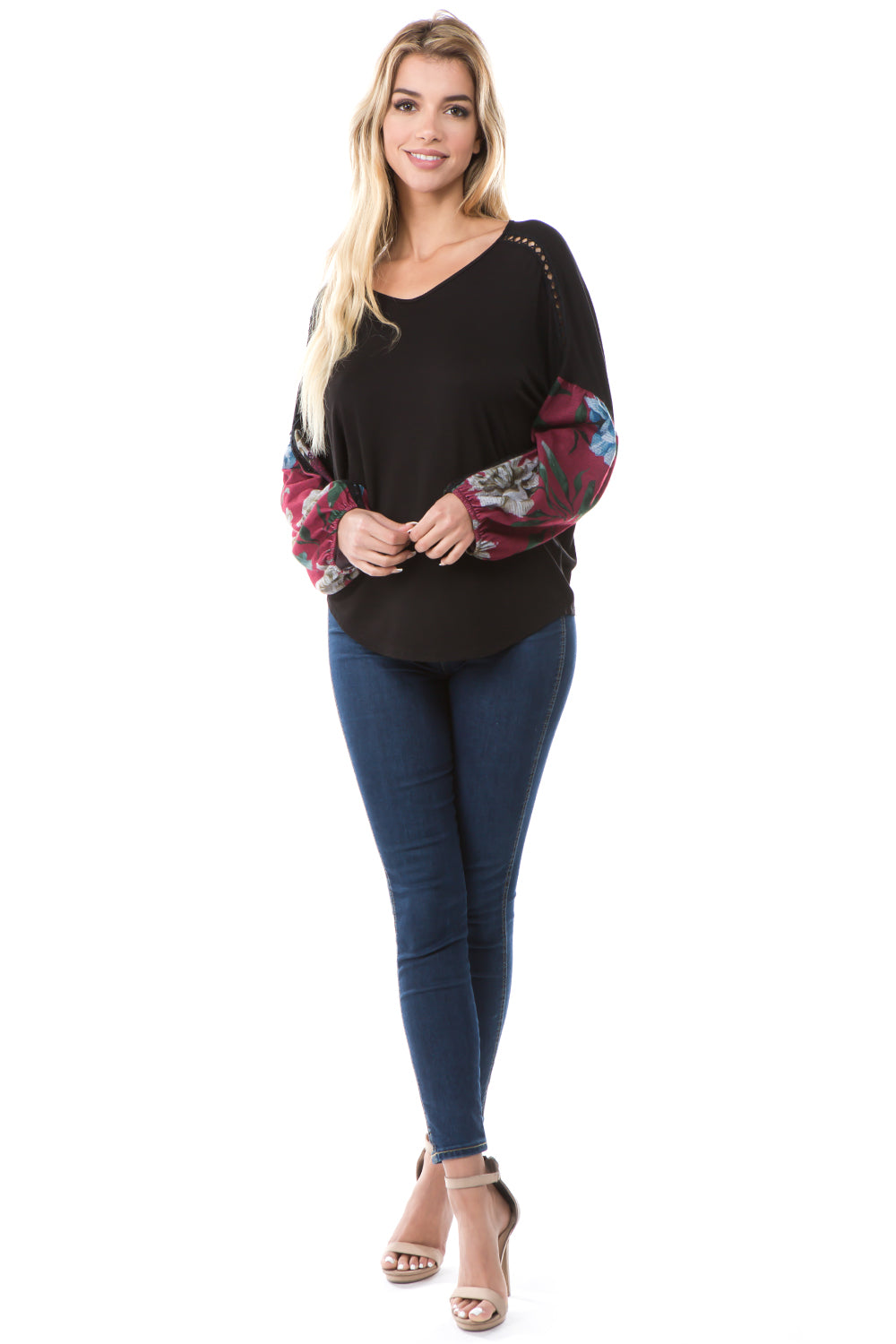 GRETA BUBBLE SLEEVE TOP (BLACK)-VT2623W