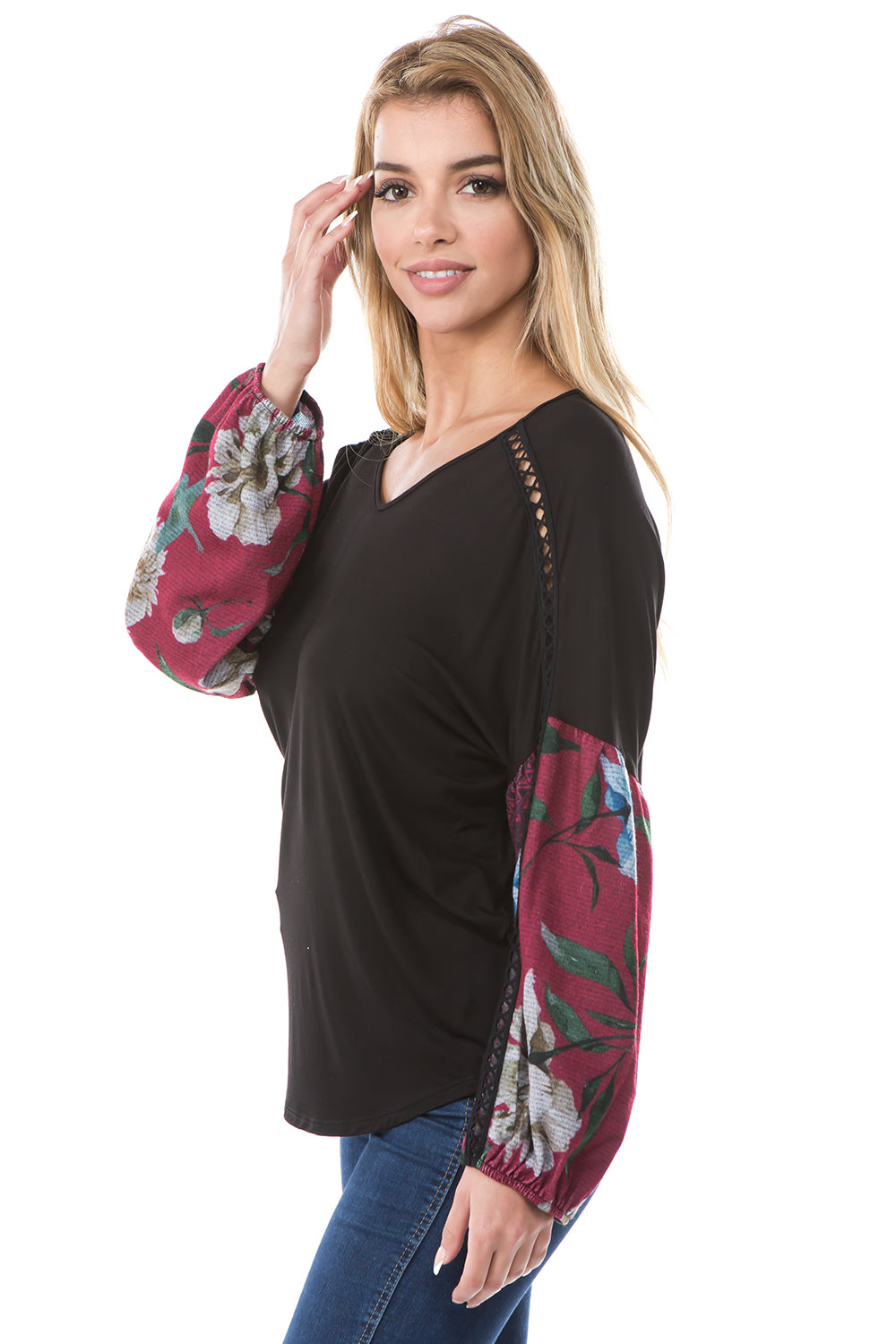 GRETA BUBBLE SLEEVE TOP (BLACK)-VT2623W
