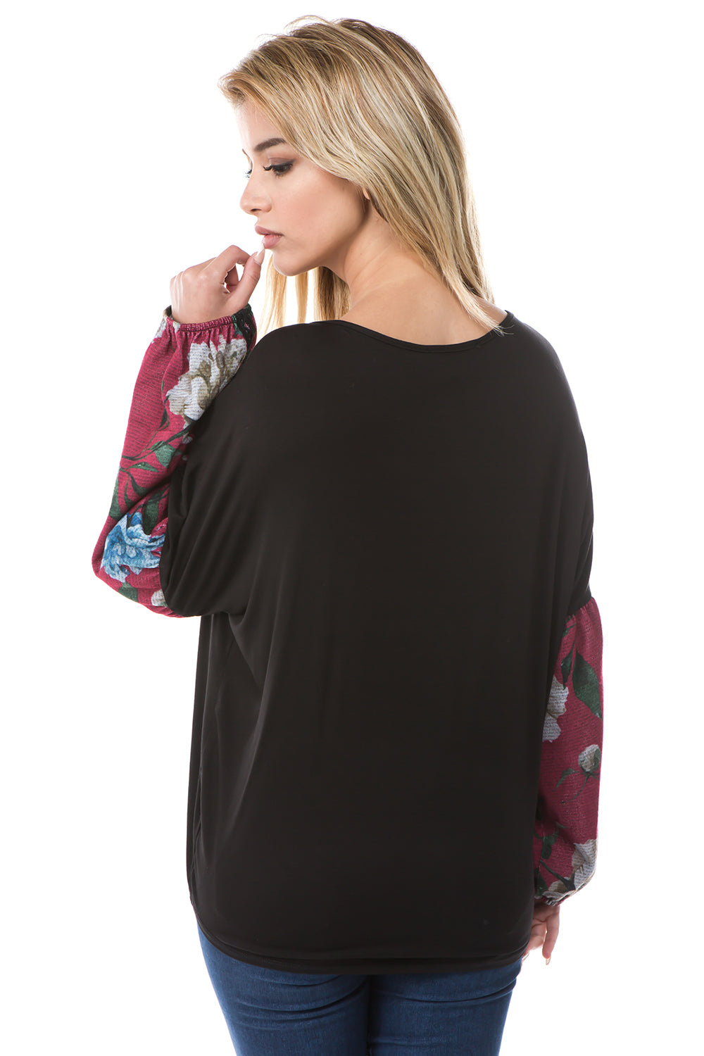 GRETA BUBBLE SLEEVE TOP (BLACK)-VT2623W