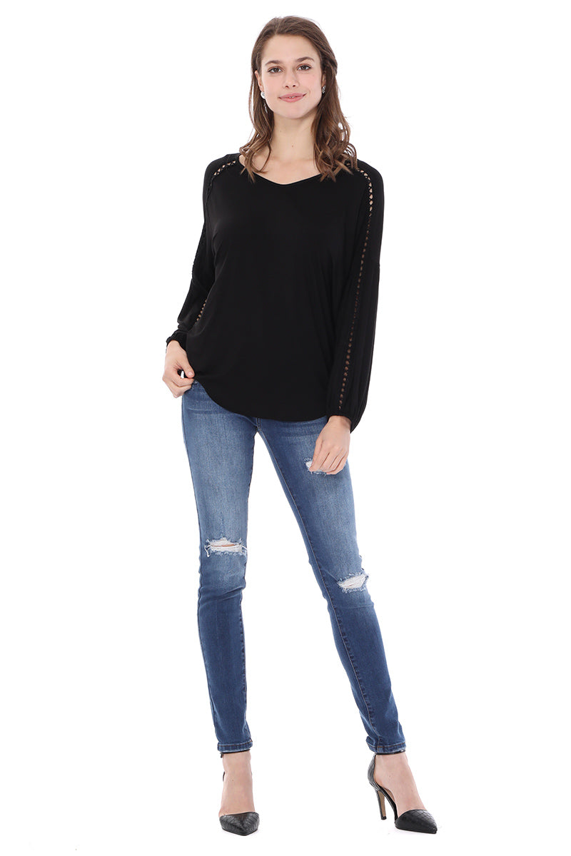 GRETA BUBBLE SLEEVE TOP (BLACK)-VT2623