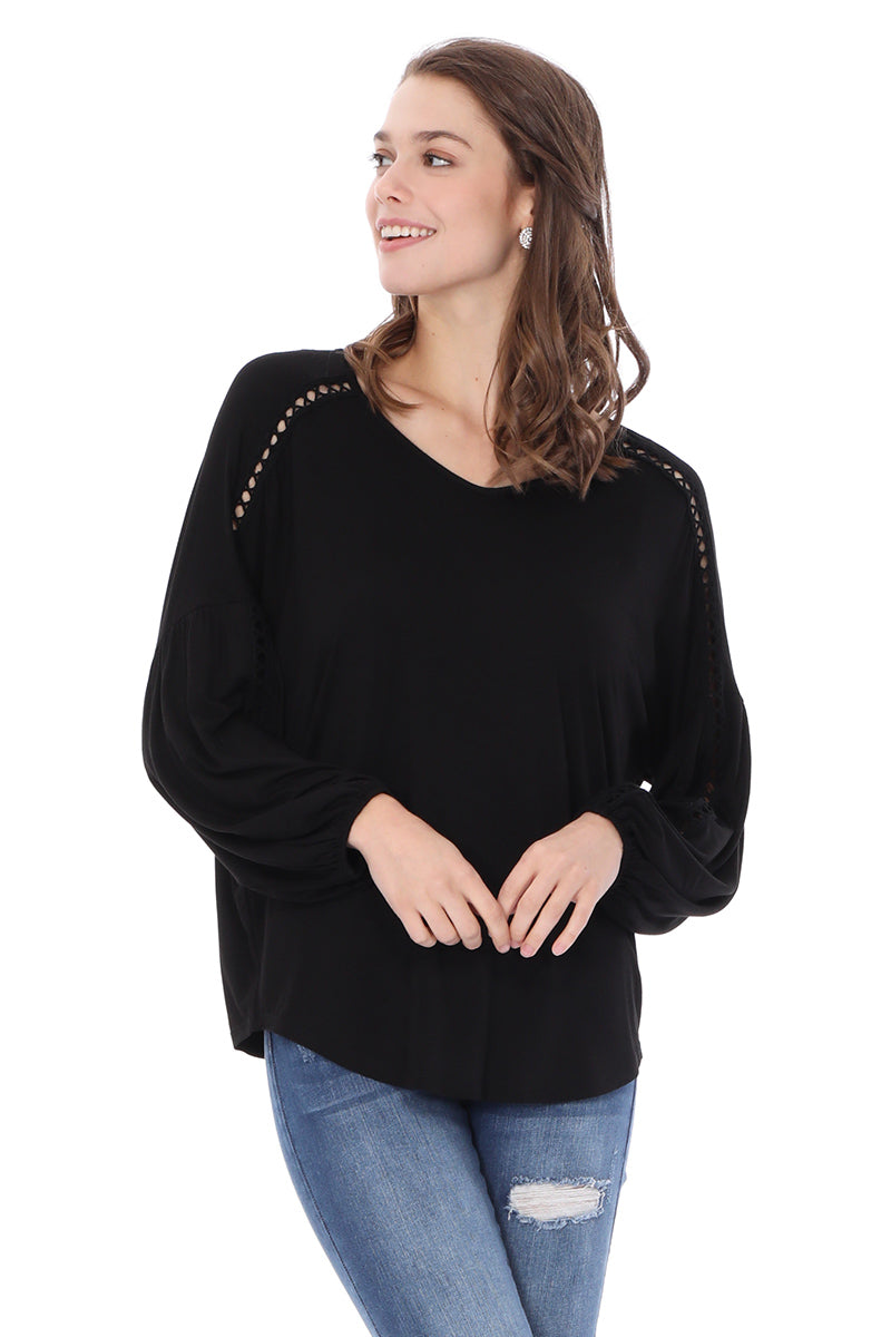 GRETA BUBBLE SLEEVE TOP (BLACK)-VT2623