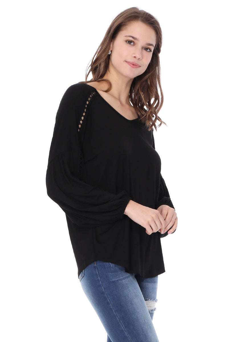 GRETA BUBBLE SLEEVE TOP (BLACK)-VT2623